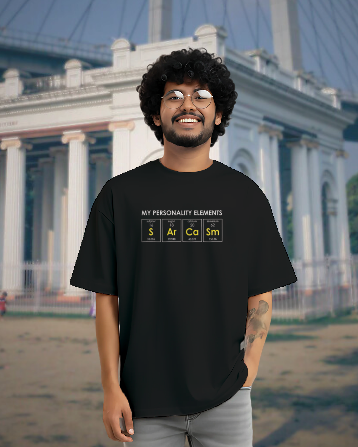 My Personality Element “Sarcasm” Oversized Graphic Tee – 100% Bio-Washed Cotton Black 1