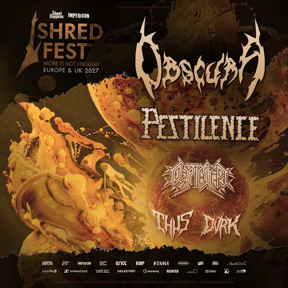 Affiche de l'événement OBSCURA // ShredFest2027w/ Pestilence,CrypticShift,Thus and DVRK, Concert le 30 janvier 2027.