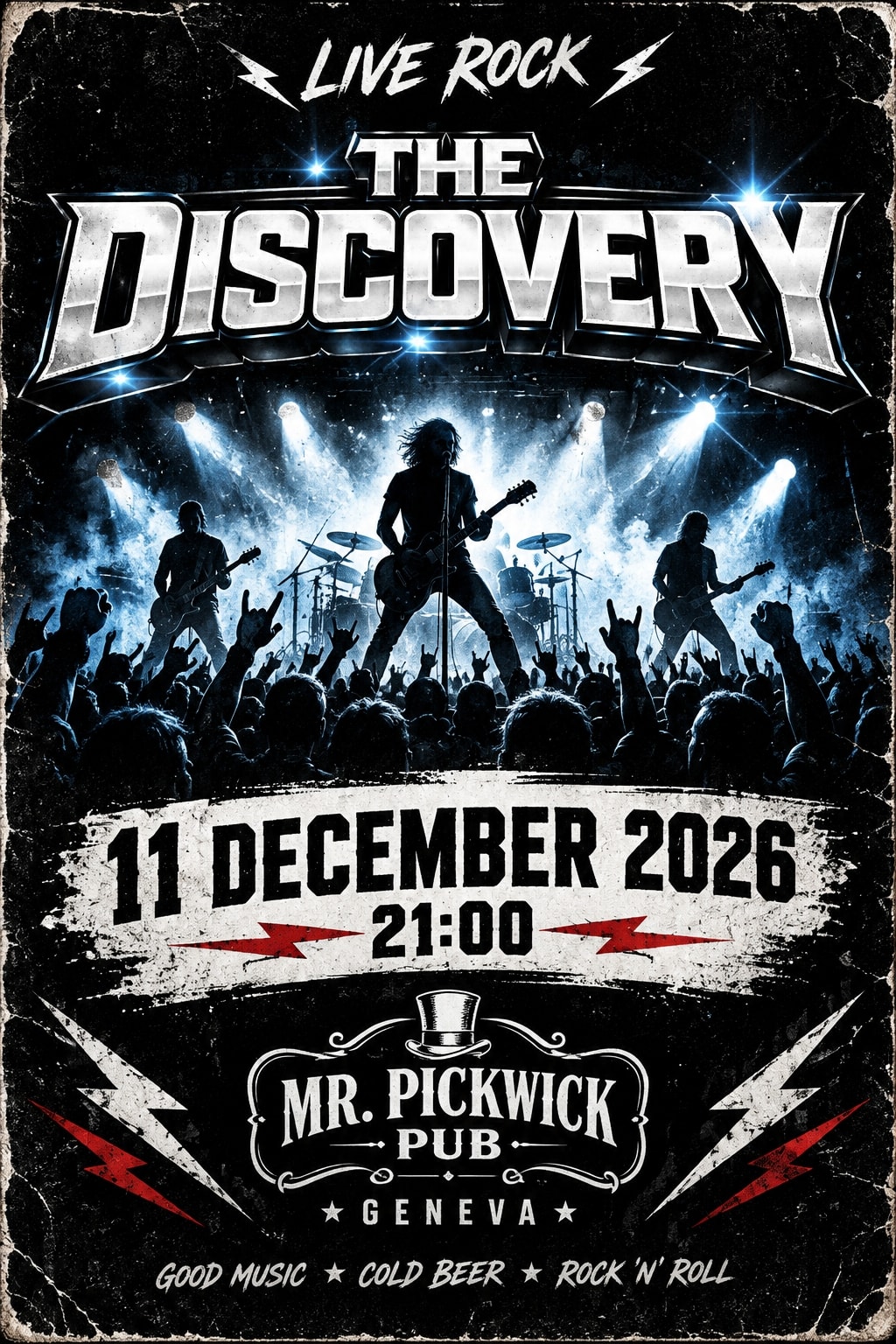 Affiche de l'événement The Discovery · Live Rock at Mr Pickwick, Concert le 11 décembre 2026.