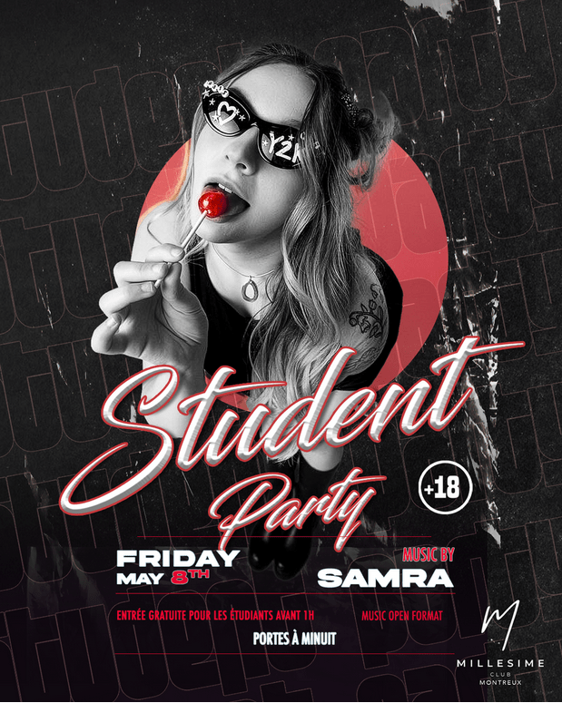 Affiche de l'événement STUDENT PARTY, Soirée à thème le 8 mai 2026.