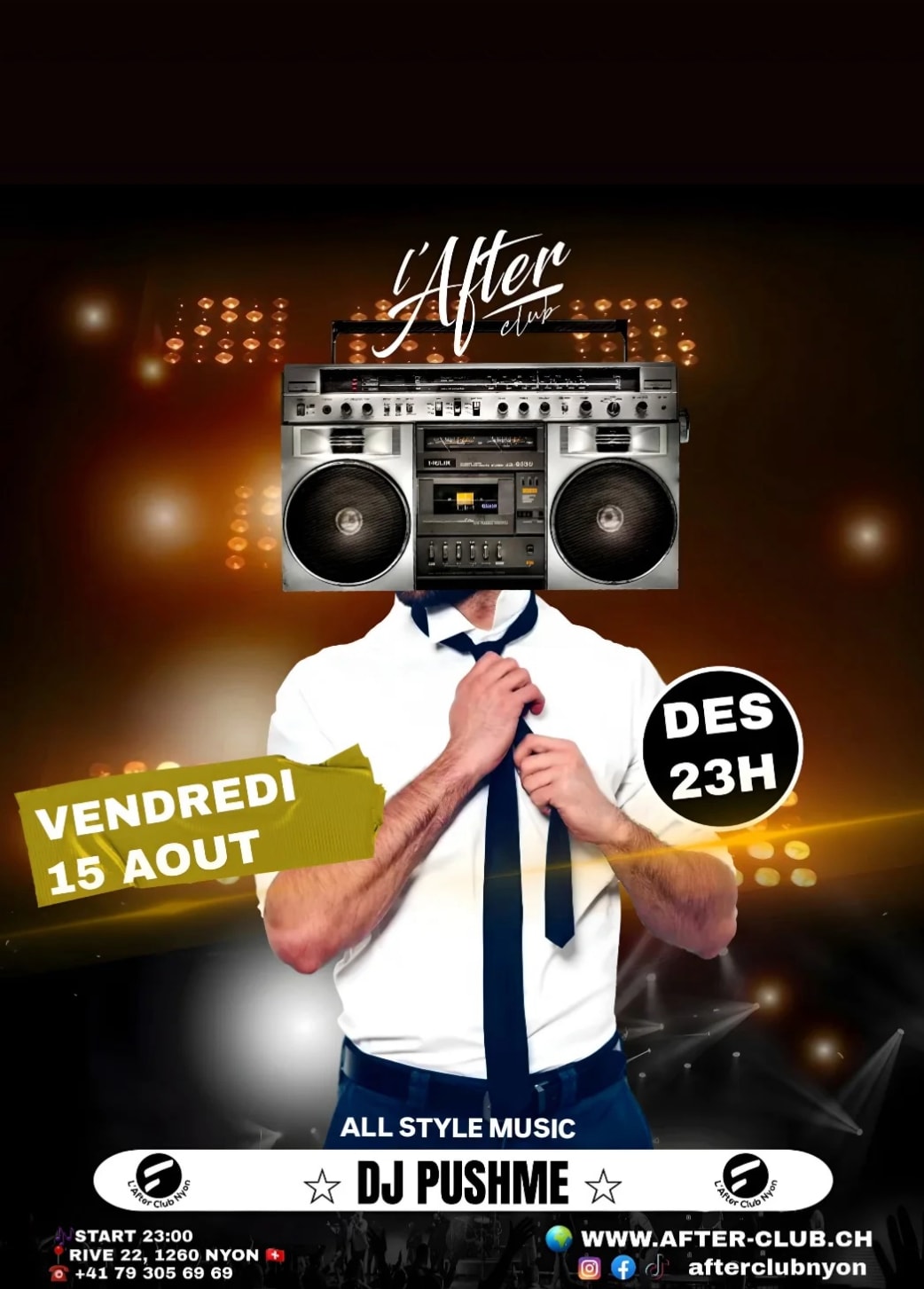 Affiche de l'événement DJ PushMe, DJ set le 15 août 2025.