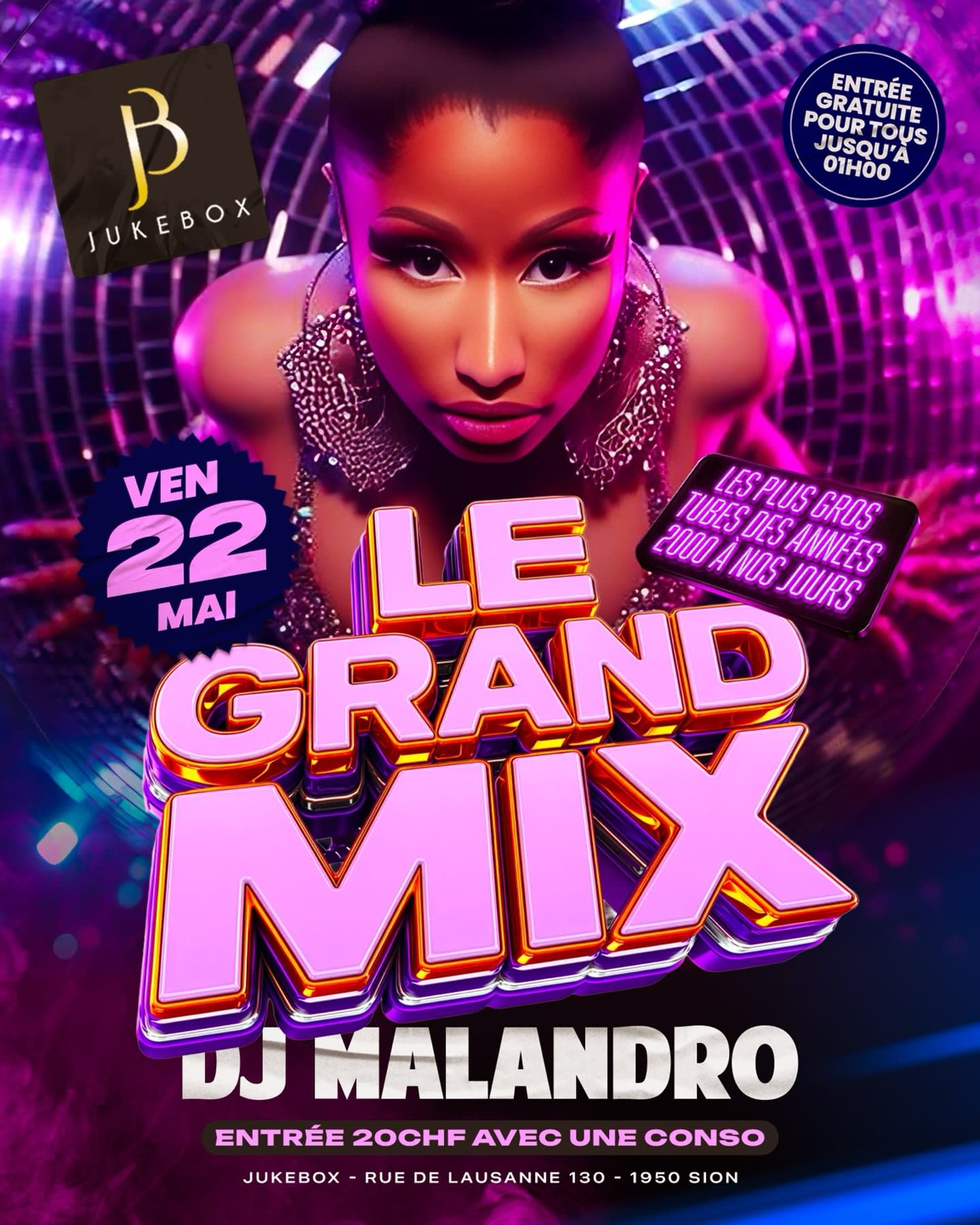 Affiche de l'événement LE GRAND MIX, DJ set le 22 mai 2026.