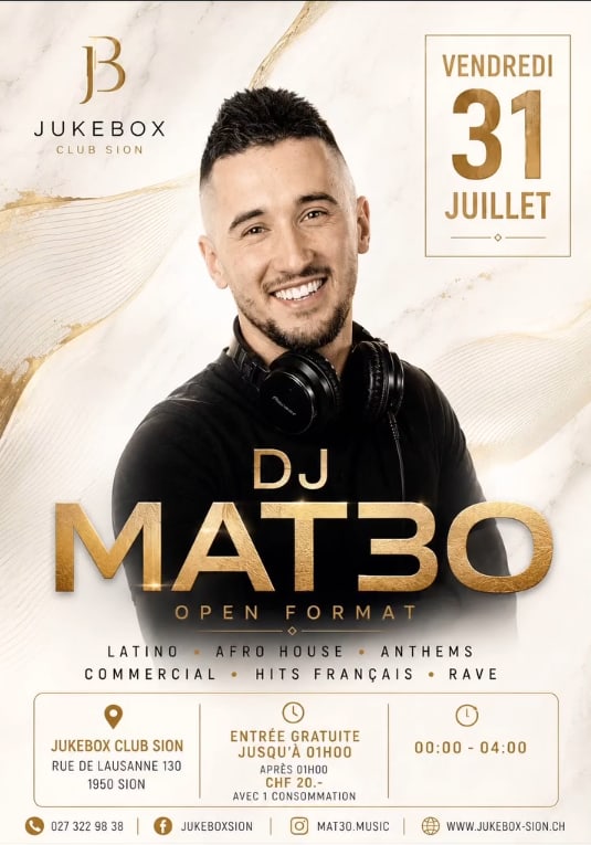 Affiche de l'événement DJ Mat30 - Open Format Experience, DJ set le 31 juillet 2026.