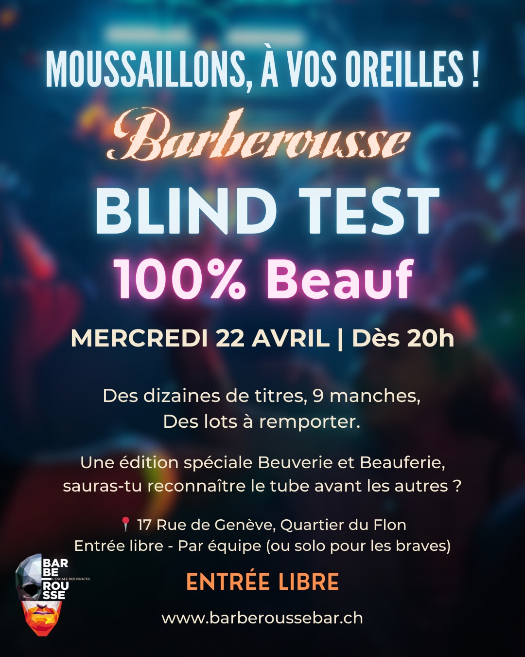 Affiche de l'événement Blind Test Spécial Beauf du Barberousse, Blind test le 22 avril 2026.