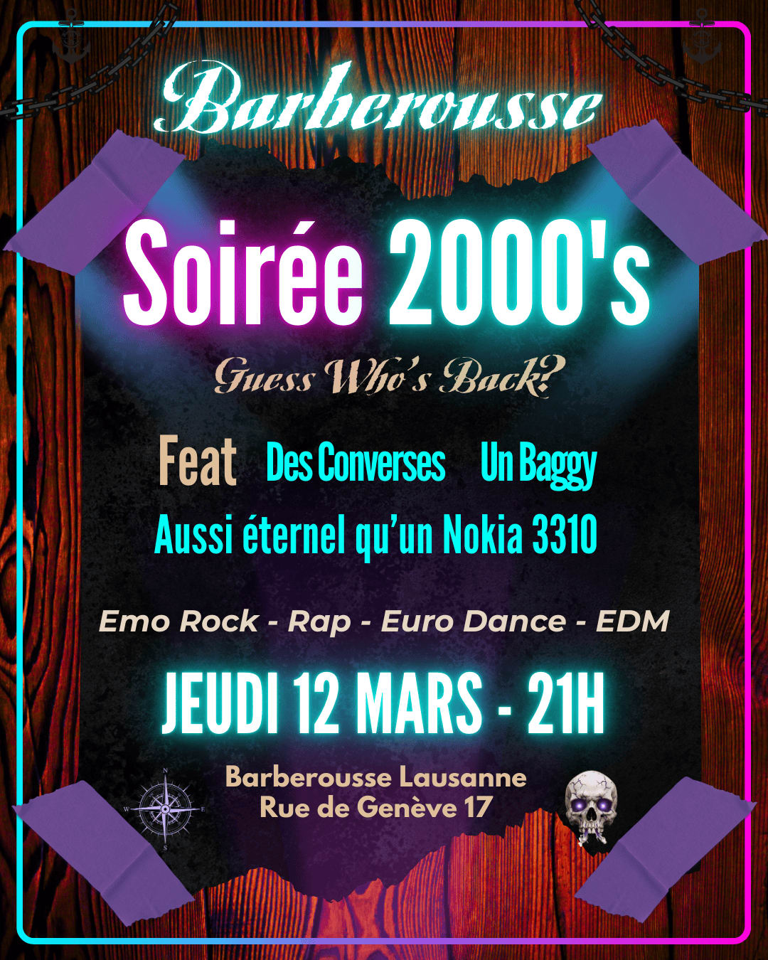 Affiche de l'événement Soirée années 2000s!, Soirée à thème le 12 mars 2026.
