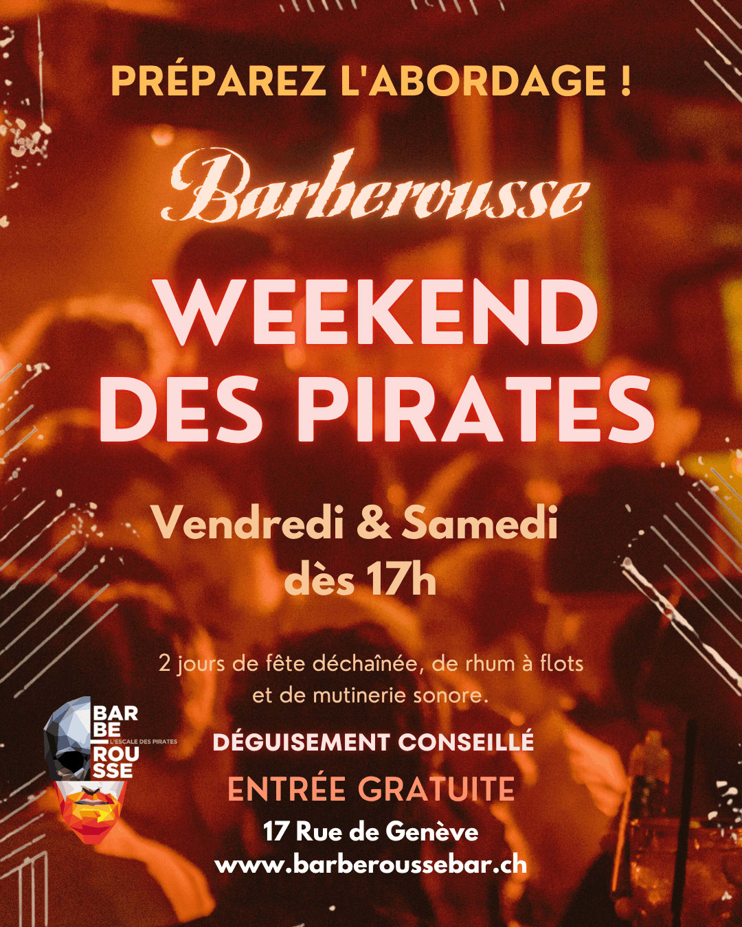Affiche de l'événement Le WEEKEND des PIRATES, Soirée à thème le 16 octobre 2026.
