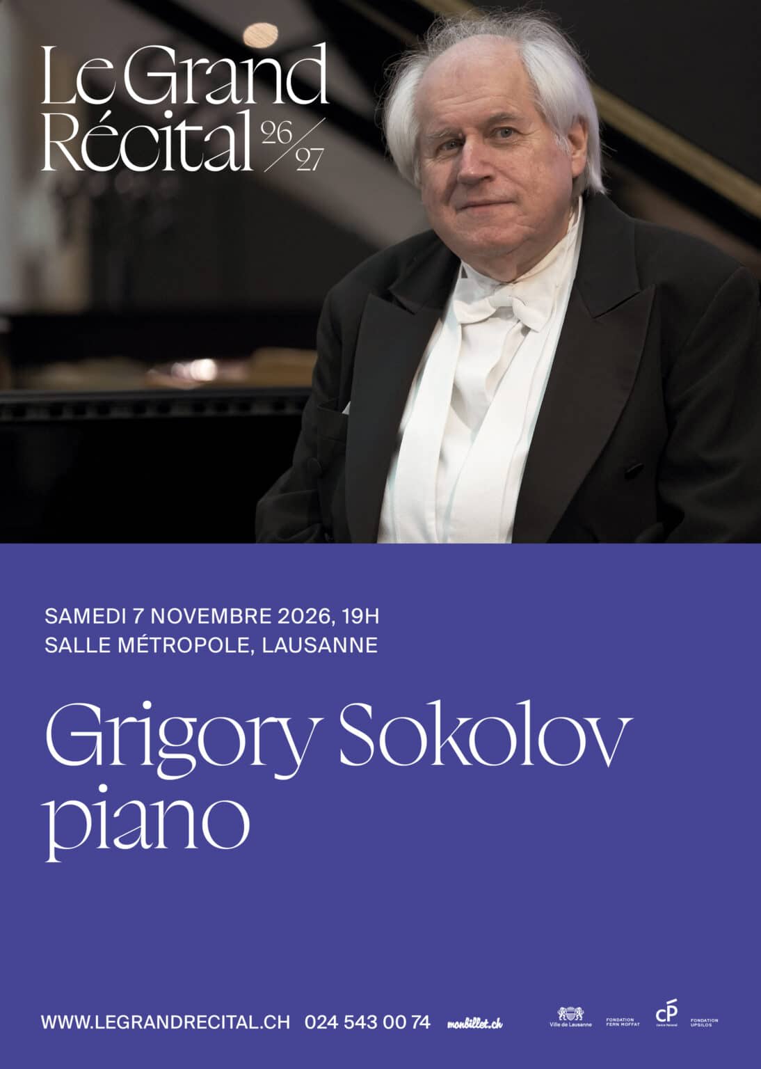 Affiche de l'événement Le Grand Récital – Grigory Sokolov, Concert le 7 novembre 2026.