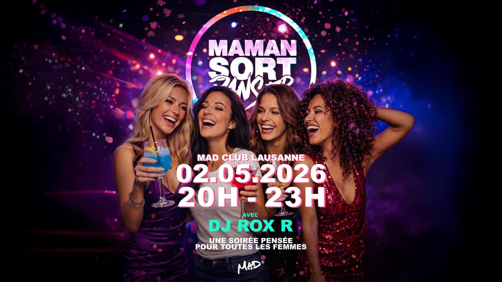 Affiche de l'événement Maman sort danser, Soirée à thème le 2 mai 2026.