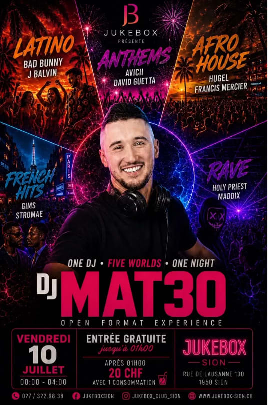 Affiche de l'événement DJ Mat30 - Open Format Experience, DJ set le 10 juillet 2026.