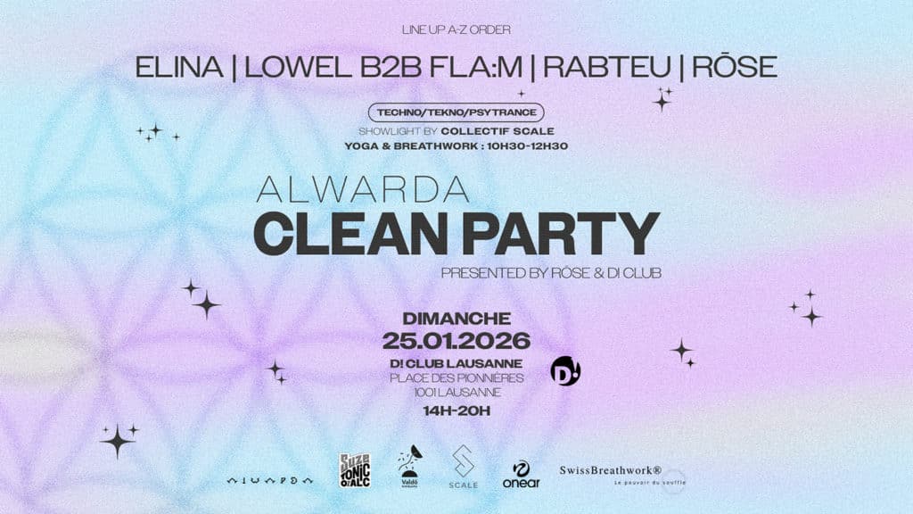 Affiche de l'événement ALWARDA CLEAN PARTY, Soirée à thème le 25 janvier 2026.