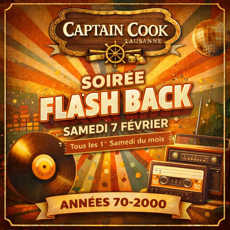 Affiche de l'événement Flash Back, Soirée à thème le 7 février 2026.
