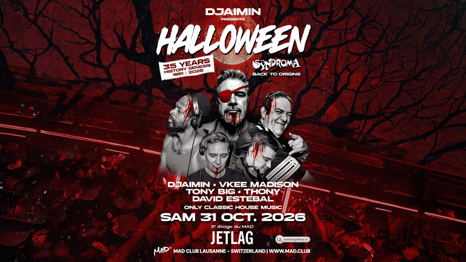 Affiche de l'événement Syndroma Halloween, DJ set le 31 octobre 2026.