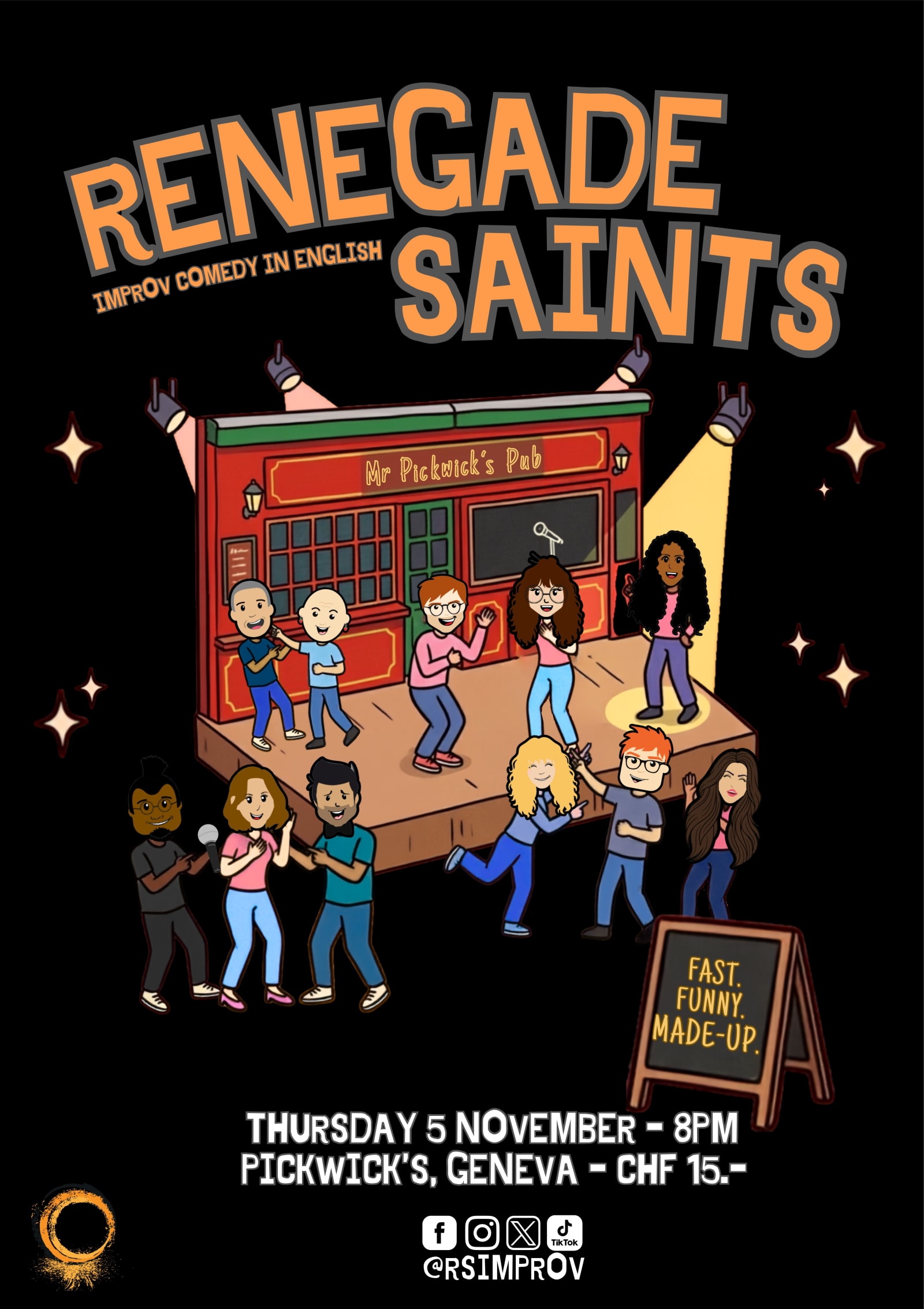 Affiche de l'événement Renegade Saints · Improv Comedy in English, Humour le 5 novembre 2026.