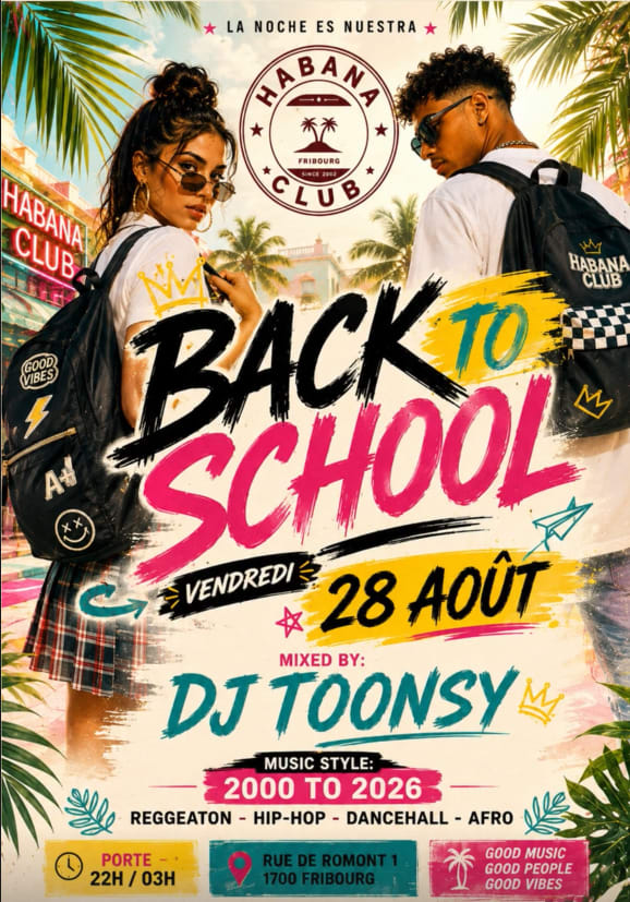 Affiche de l'événement BACK TO SCHOOL, Soirée à thème le 28 août 2026.