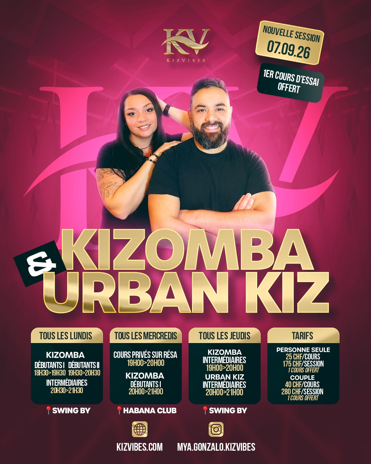 Affiche de l'événement Kizomba & Urban Kiz, Cours de danse le 23 septembre 2026.