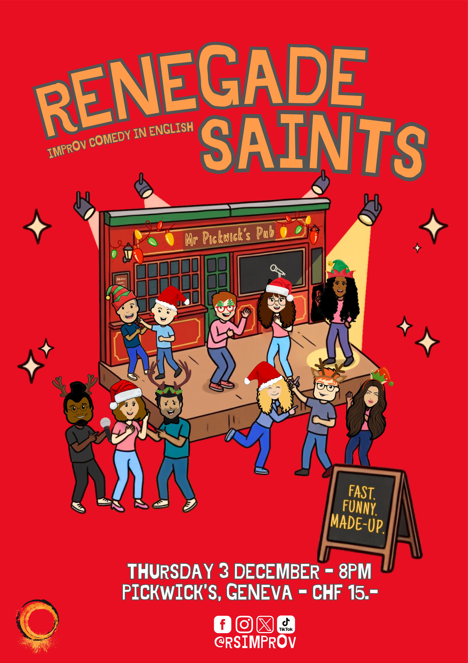 Affiche de l'événement Renegade Saints · Improv Comedy in English, Humour le 3 décembre 2026.