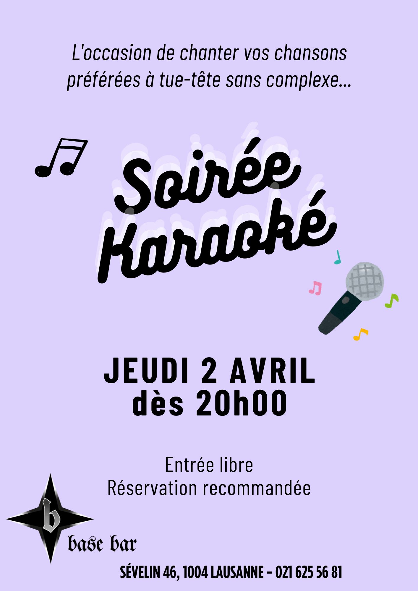 Affiche de l'événement Soirée Karaoké, Karaoké le 2 avril 2026.