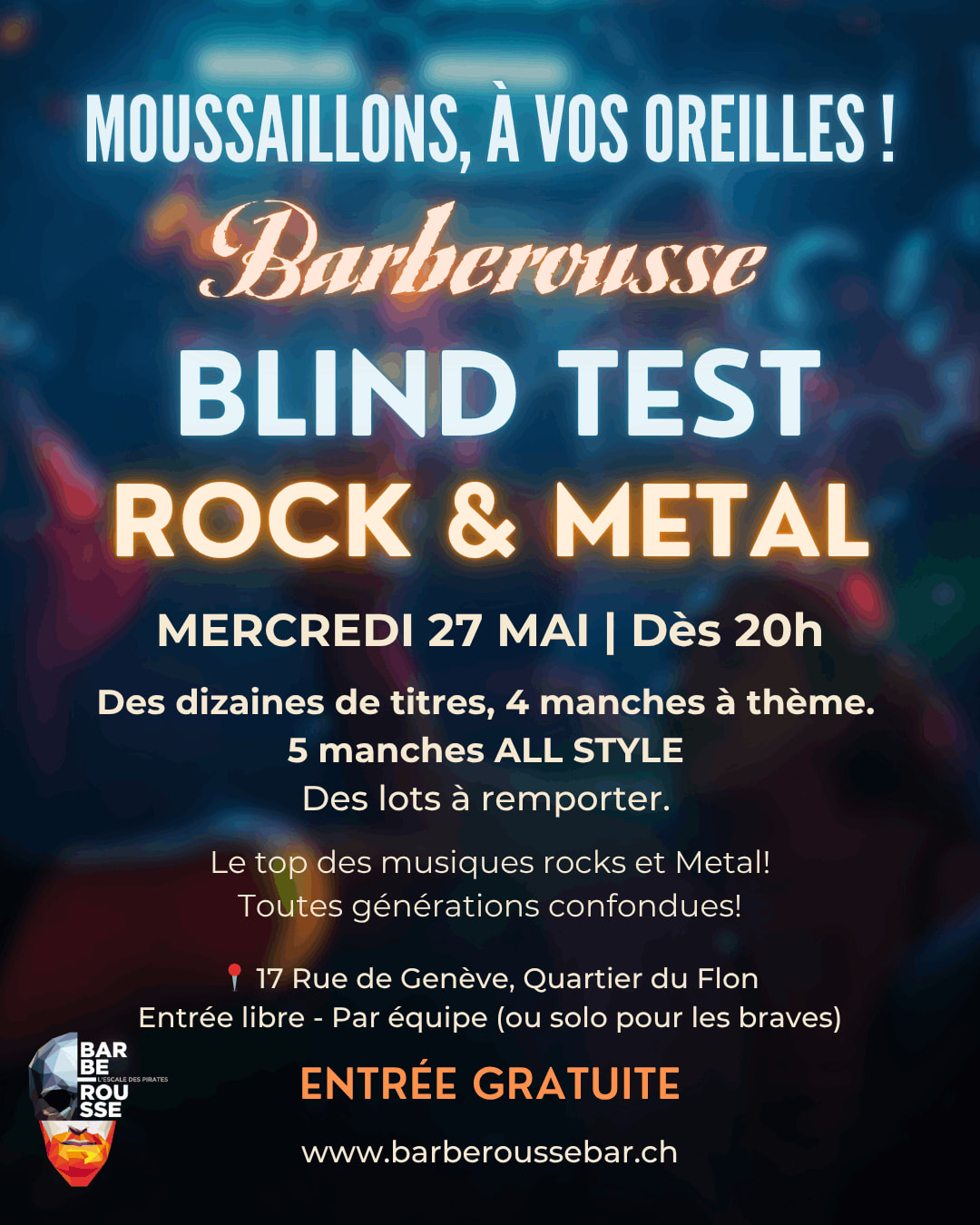 Affiche de l'événement Blind Test Spécial Rock & Metal du Barberousse, Blind test le 27 mai 2026.
