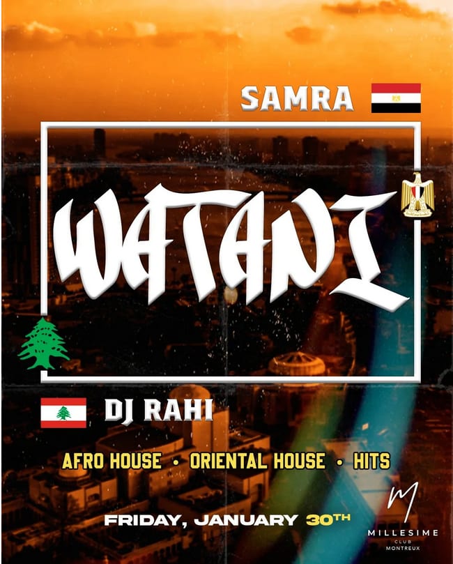 Affiche de l'événement WATANI, DJ set le 30 janvier 2026.