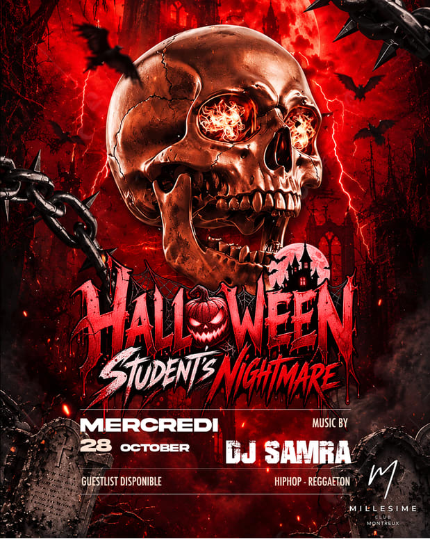Affiche de l'événement HALLOWEEN STUDENTS NITGHMARE, DJ set le 28 octobre 2026.