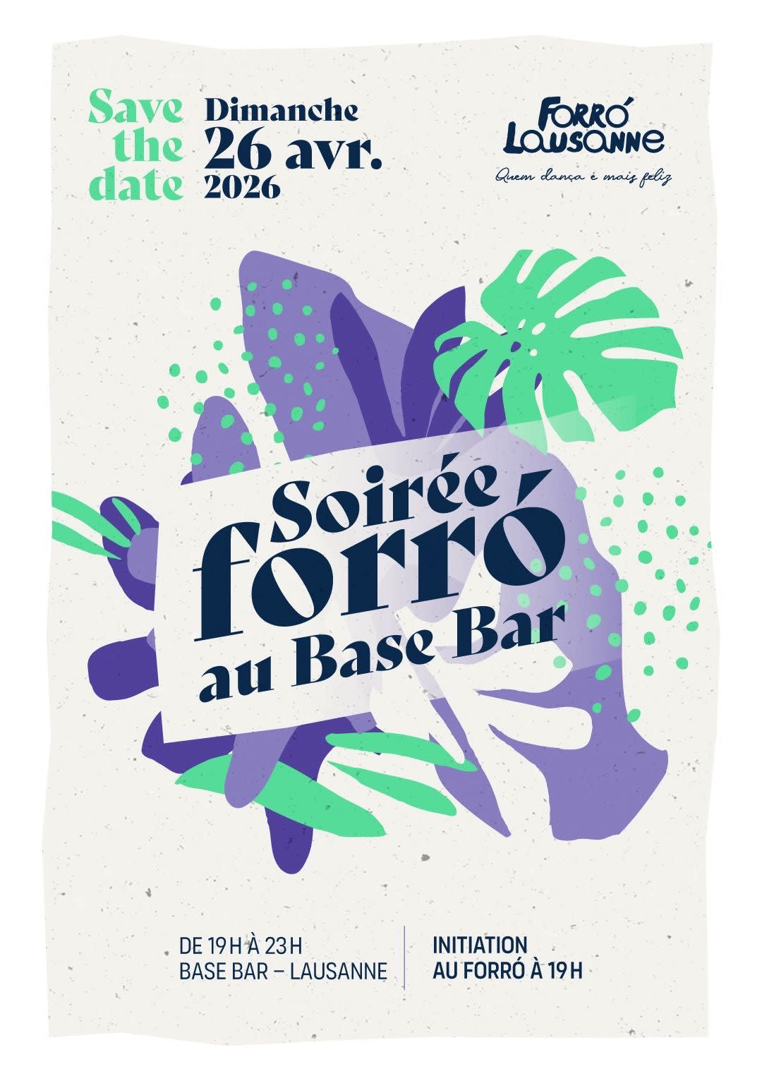 Affiche de l'événement Soirée Forró au Base Bar, Cours de danse le 26 avril 2026.