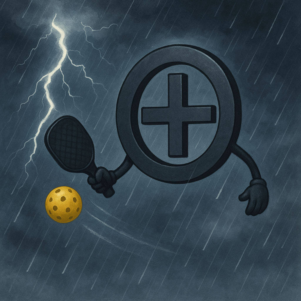 I need an image of the mathematical symbol $\oplus$ playing pickleball in a thun