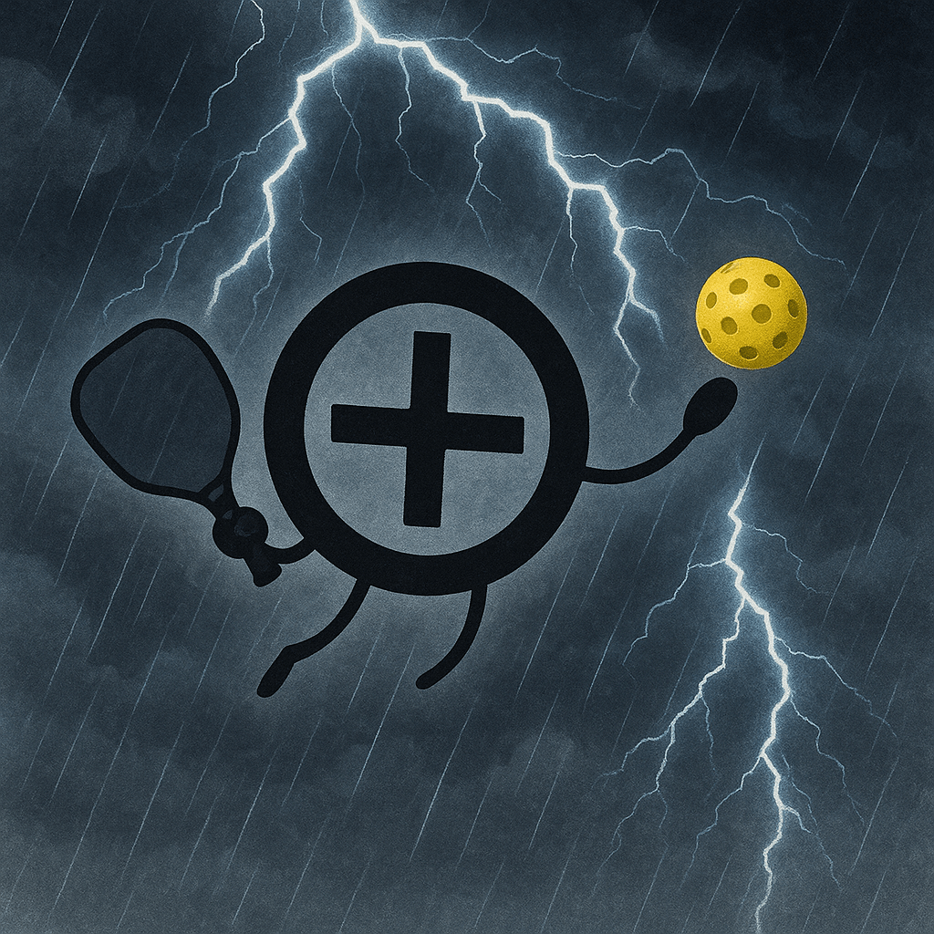 I need an image of the mathematical symbol $\oplus$ playing pickleball in a thun