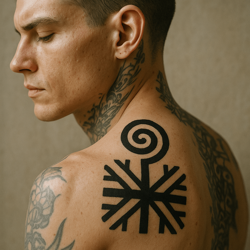 Create me a tattoo model influenced by the simbols from the ancient civilisation