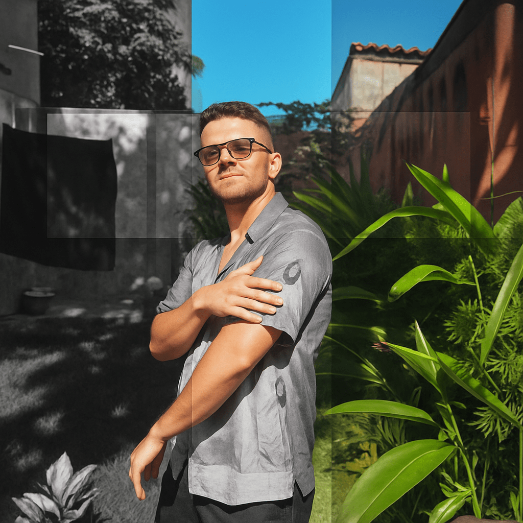 Faça com que a foto tenha uma cruz translúcida no meio com partes da foto colori