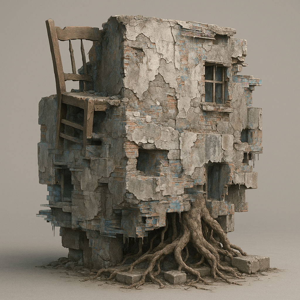A speculative 3D object representing a future where media waste becomes physical