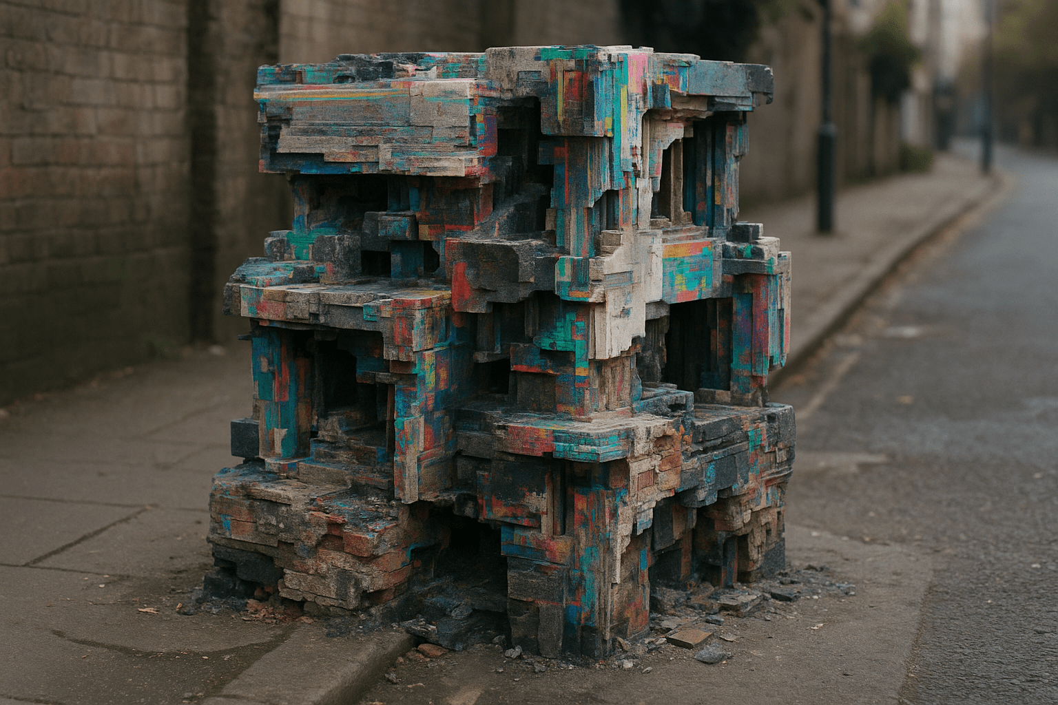 A speculative 3D object representing a future where media waste becomes physical