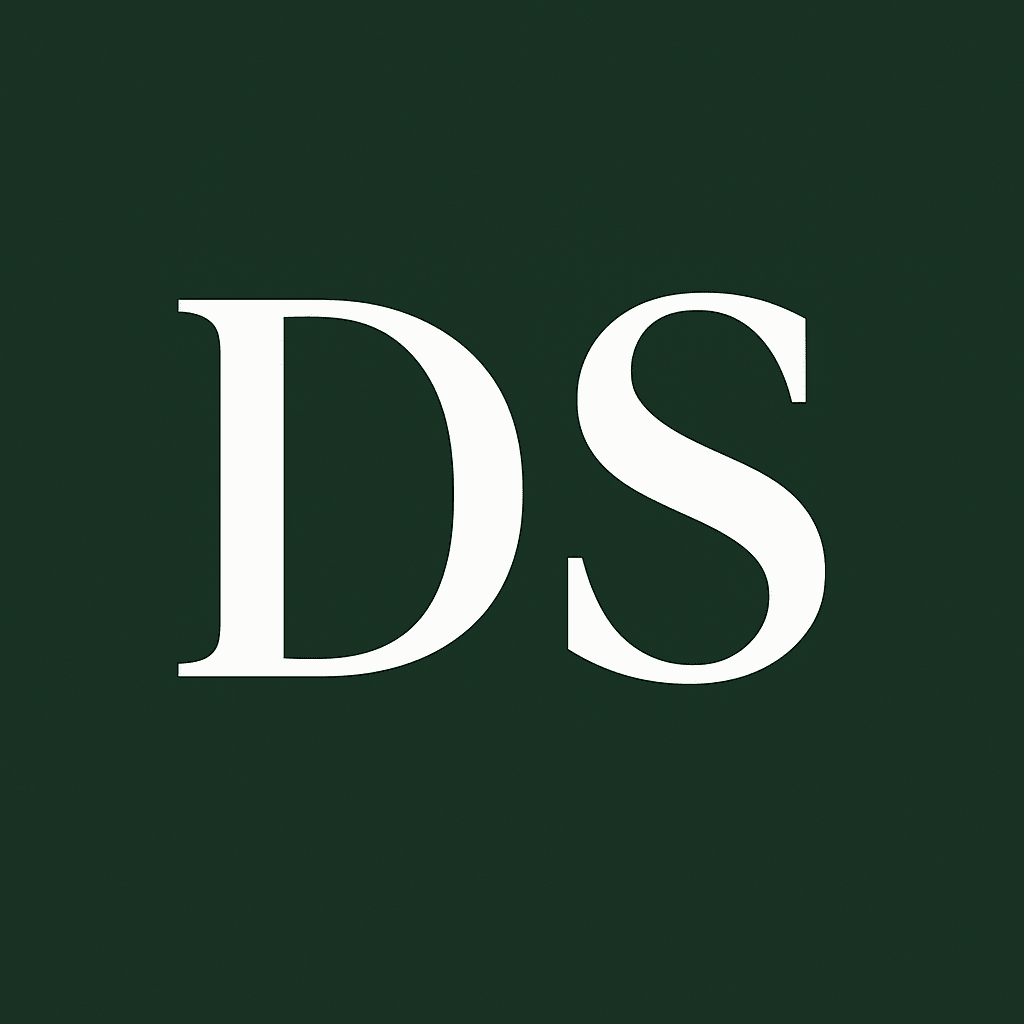 Create a minimalist logo with the words "D" and "S" respectively, with dark gree