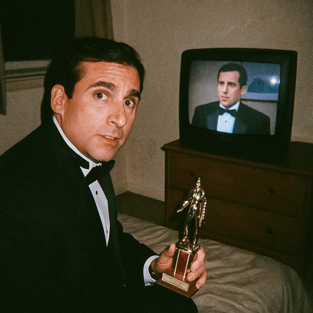 Grungy analog photo of Michael Scott from the office , as he appeared in the off