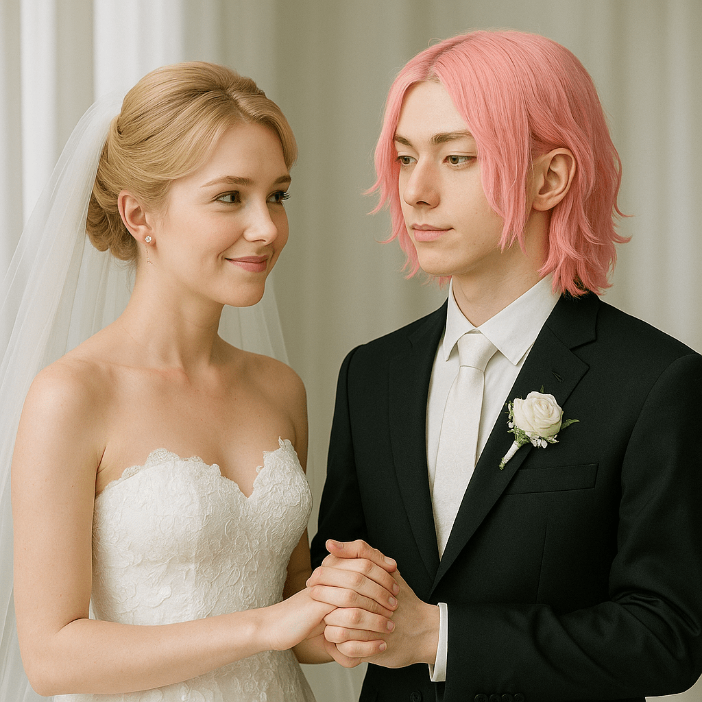 moi en tenue de mariage les chevexu blond coiffe en style mariage et sanzu de to