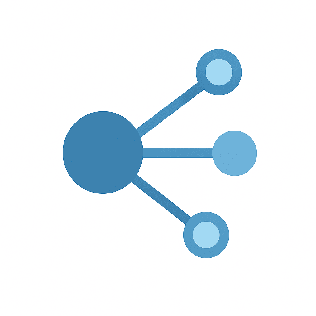 "Minimalist icon of interconnected nodes forming a simple network structure, cle