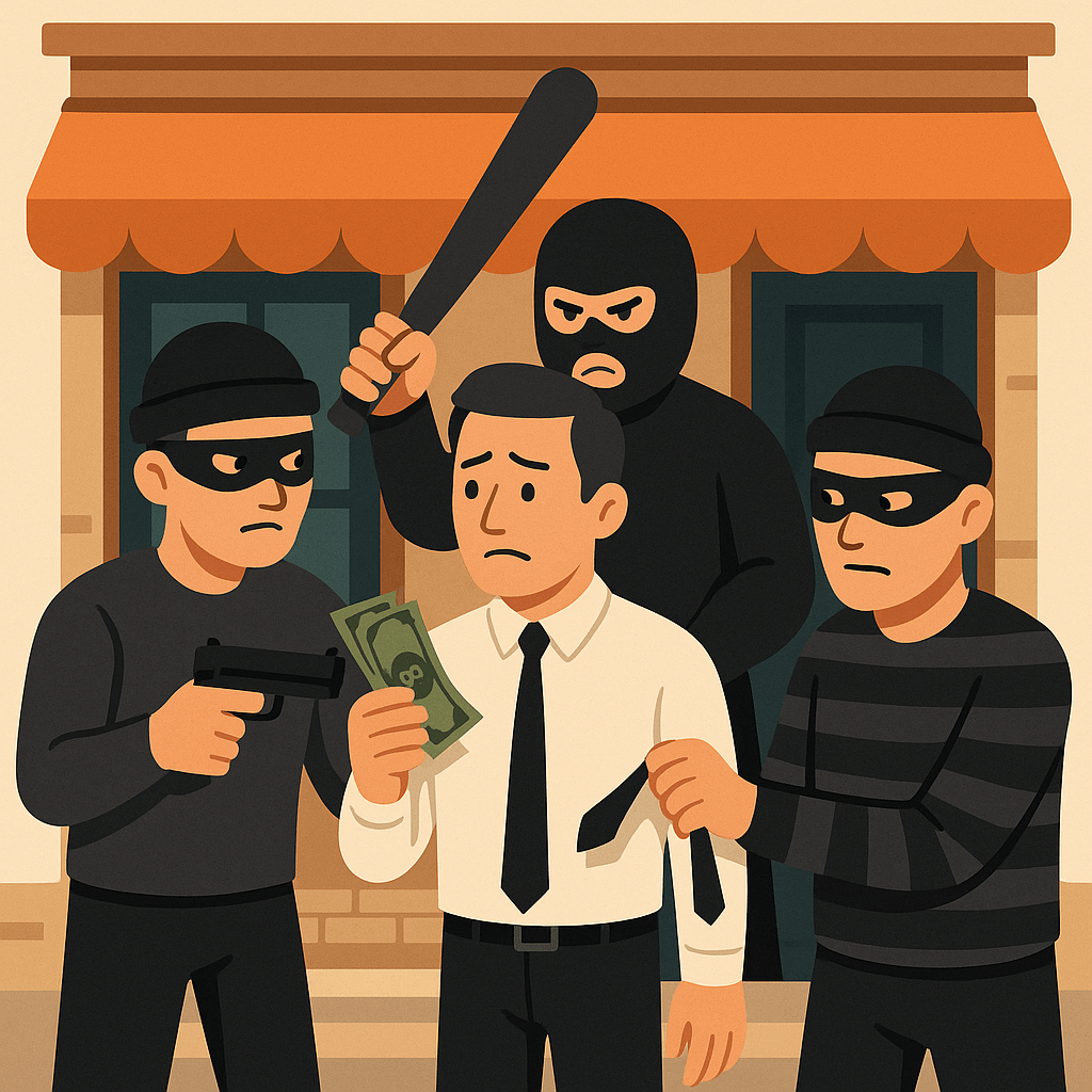 Can you make a vector of 3 criminals who are extorting money from a businessman