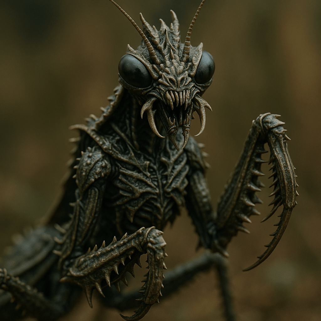 A wildlife photograph of a praying Mantis that has been infected with the predat