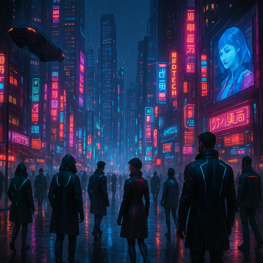 "A hyper-realistic 4K depiction of a futuristic cyberpunk city at night, featuri