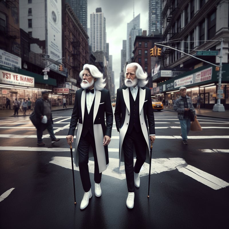 A hyper-realistic full-body photo of Gandalf and Saruman walking side by side do