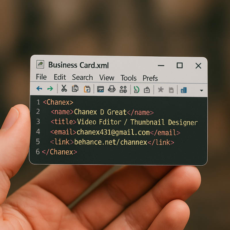 A close-up shot of a hand holding a business card designed to look like a {file_