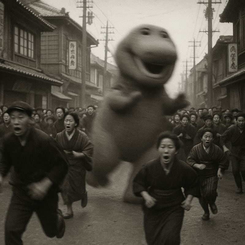 1914 black and white still of a crowded street in Japan during the 1910s, hastil