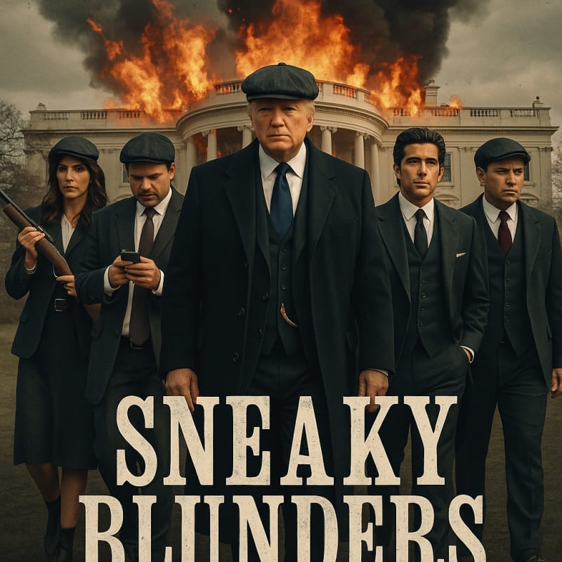 Please make a poster of the Peaky Blinders TV series, with Donald Trump, JD Vanc