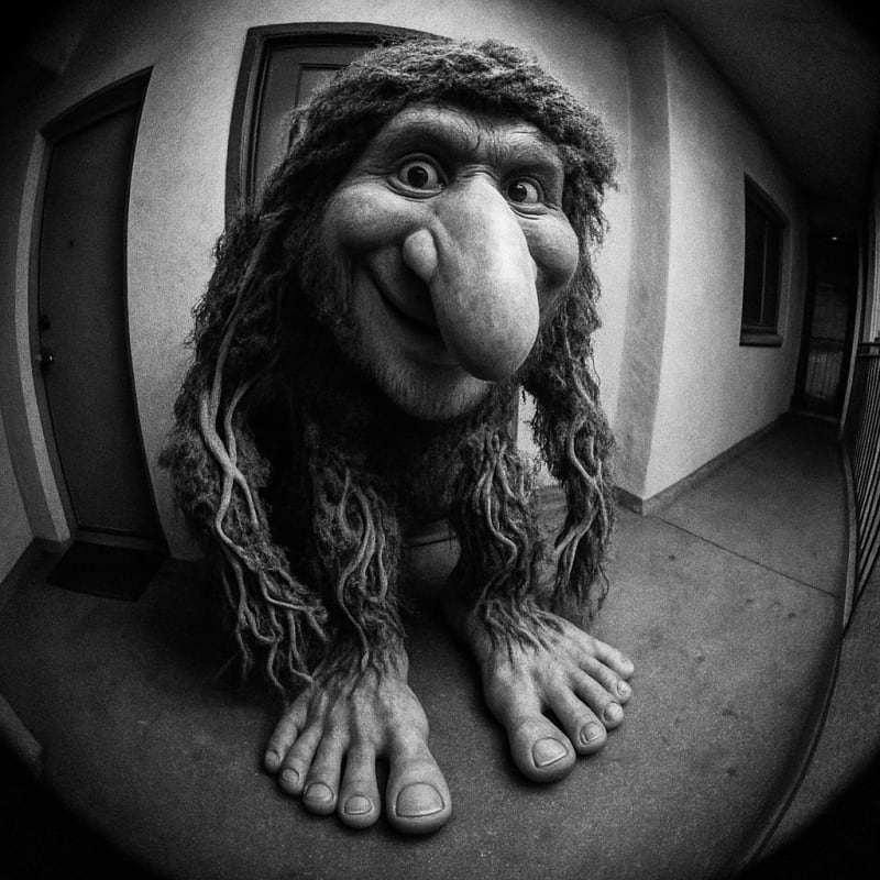 Overhead surveillance camera view, fisheye lens. This image of Brr Brr Patapim s