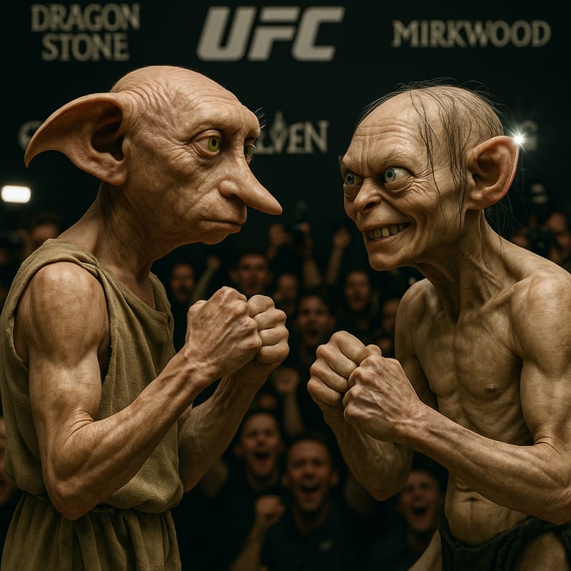 A hyper-realistic vertical image of a UFC-style pre-fight press conference betwe