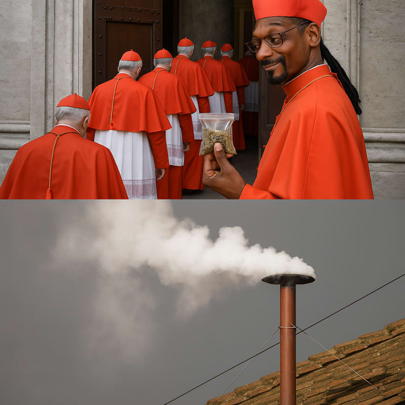 A two panel image: Panel one shows a line of Cardinals entering the Sistine Chap