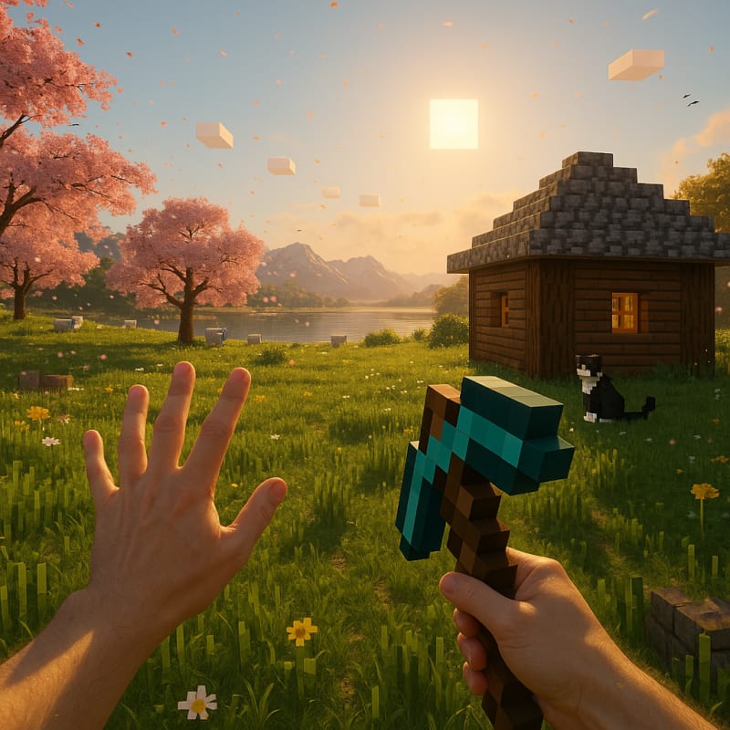 Minecraft in real life. The graphics are like in life, but the style is like in