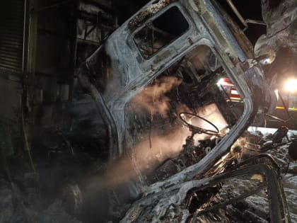 Загоревшийся грузовик на федеральной трассе потушили пожарные из Серышева