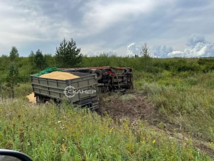 Возле амурской Новинки после взрыва колеса опрокинулся КамАЗ с соей