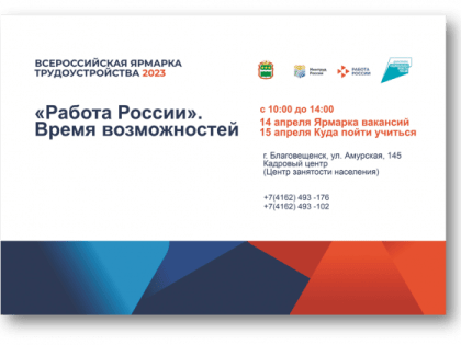 14-15 апреля 2023 г. на территории области проводится Всероссийская ярмарка трудоустройства.