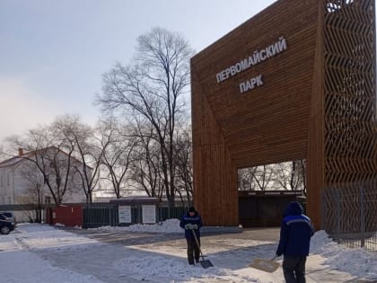 В Благовещенске дворники борются с последствиями снегопада